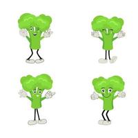 broccoli maskot tecknad serie i vektor. söt Lycklig leende broccoli vegetabiliska uppsättning samling. vektor platt tecknad serie karaktär illustration ikon design. innehåll, Lycklig, grön leende, glad ansikte känsla.