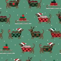 jul sömlösa mönster med slädar, duchshunds och snöflingor. vektor illustration.