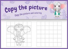 kopiera bilden barnspel och målarbok ramadan med en söt elefant med arabisk traditionell dräkt vektor
