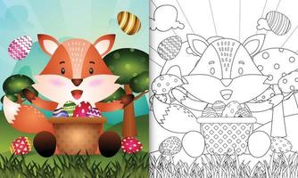 Malbuch für Kinder themenorientierten glücklichen Ostertag mit Charakterillustration eines niedlichen Fuchses im Eimerei vektor