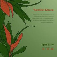 Grün und Orange Blätter im Grün Hintergrund Design zum Ramadan kareem oder eid Mubarak Vorlage vektor