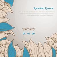 Ramadan kareem Design mit Weiß und Blau Blätter im Gekritzel Kunst Design vektor