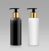 flaska pump vit och svart med guld och svart keps Produkter samling, design på grå bakgrund, eps 10 vektor illustration