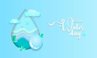 Welt Wasser Tag Papier Schnitt Stil Vektor Illustration