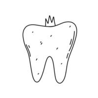 söt tand med en krona. hand dragen klotter vektor illustration isolerat på vit bakgrund. begrepp av dental vård.