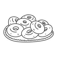 Donuts auf Teller im Hand gezeichnet Gekritzel Stil. Vektor Illustration isoliert auf Weiß Hintergrund.