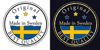 runda etiketter med flagga, original- bäst kvalitet. vektor illustration av Sverige flagga.