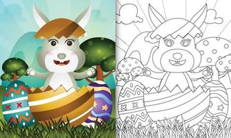 Malbuch für Kinder unter dem Motto "Happy Easter Day" mit Charakterillustration eines niedlichen Häschens im Ei vektor