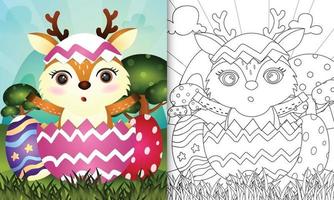 Malbuch für Kinder unter dem Motto "Happy Easter Day" mit Charakterillustration eines niedlichen Hirsches im Ei vektor