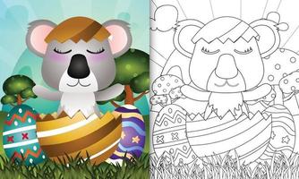 målarbok för barn tema glad påskdag med karaktärsillustration av en söt koala i ägget vektor