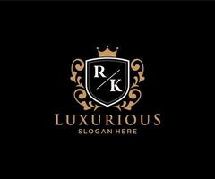 Royal Luxury Logo-Vorlage mit anfänglichem RK-Buchstaben in Vektorgrafiken für Restaurant, Lizenzgebühren, Boutique, Café, Hotel, Heraldik, Schmuck, Mode und andere Vektorillustrationen. vektor