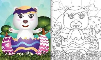 målarbok för barn tema glad påskdag med karaktärsillustration av en söt isbjörn i ägget vektor