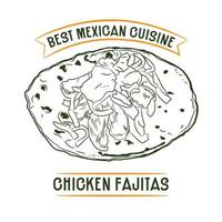 mexikansk kök kyckling fajitas hand dragen vektor illustration, perfekt för meny och affisch dekor restaurang