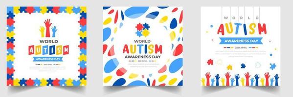 värld autism medvetenhet dag social media posta baner design mall uppsättning. värld autism dag färgrik pussel vektor baner. symbol av autism. autism hälsa vård medicinsk platt bakgrund av april 02