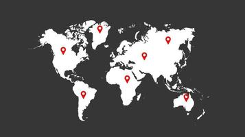 Welt Karte mit Ort Symbol Vektor Illustration. Welt Karte Vorlage mit Kontinente, Norden und Süd Amerika, Europa und Asien, Afrika und Australien