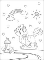 süß Katze Gliederung Färbung Seite zum Kinder Linie Zeichnung Tier Färbung Buch Karikatur Vektor Illustration isoliert auf Weiß Gekritzel Hintergrund