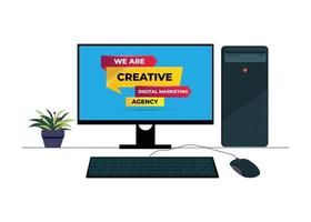 Desktop Vektor Illustration von Digital Marketing