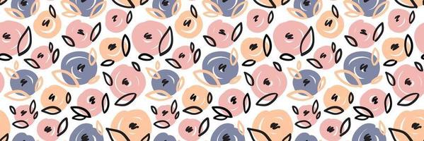 konstnärlig sömlös mönster med fläck rosor. hand dragen äpple bakgrund för yta, omslag, textil, kort, paket, kläder, Linné. blomma tapet. vektor illustration.