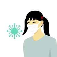 asiatisk kvinna i medicinsk masker och coronavirus. begrepp varning handla om virus fara. ny coronavirus 2019 ncov, merer cov mitten öst respiratorisk syndrom coronavirus vektor