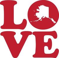kärlek alaska stat röd översikt vektor grafisk illustration isolerat