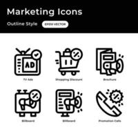 marknadsföring ikoner uppsättning med översikt stil vektor