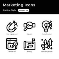 Marketing Symbole einstellen mit Gliederung Stil vektor