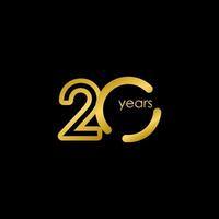 20 Jahre Jubiläum elegante Goldfeier Vektor Vorlage Design Illustration