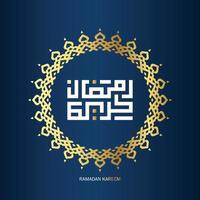 kostenlos Ramadan kareem Arabisch Kalligraphie mit golden Farbe auf Blau Hintergrund. islamisch Monat von Ramadan im Arabisch Logo Gruß Design vektor