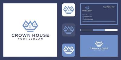 Krone Haus Logo Design Inspiration mit Linie Stil und Geschäft Karte Inspiration vektor