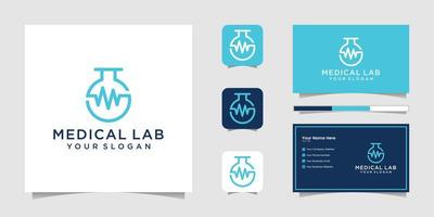 medicinsk labb logotyp linje konst och företag kort vektor