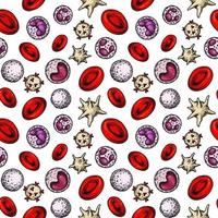 blod celler sömlös mönster. hand dragen erytrocyter, leukocyter och blodplättar. vetenskaplig biologi illustration i skiss stil vektor