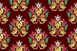 Ikat ethnisch nahtlos Muster Design. aztekisch Stoff Mandala Textil- Hintergrund. Stammes- einheimisch Motiv Boho Ornament afrikanisch amerikanisch indisch Volk traditionell Stickerei Vektor Hintergrund