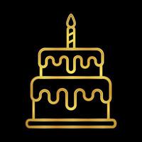 födelsedag kaka ikon i guld färgad vektor