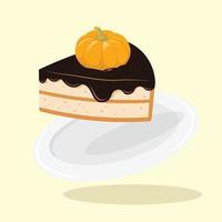 geschnitten Kürbis Kuchen mit Schokolade Glasur und Kürbis Dekoration Vektor Illustration