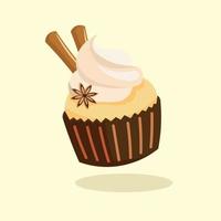 Cupcake mit Creme, Zimt und Star Anis Vektor Illustration