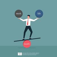 arbeiten, Gesundheit und Leben Balance Konzept, Geschäftsmann Versuchen zu balancieren seine arbeiten, Gesundheit und Leben im Harmonie, Intelligenz und Steuerung Vektor Illustration