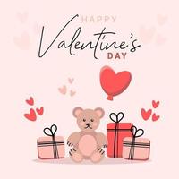 glücklich Valentinsgrüße Tag mit Teddy Bär mit Geschenk Box vektor