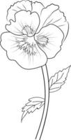 Stiefmütterchen Blume skizzieren Kunst, Jahrgang Stil gedruckt zum süß Blume Färbung Seiten. Vektor Illustration von ein schön Stiefmütterchen Blume, und Blätter, realistisch Neon- violett Zeichnung, isoliert auf Weiß Hintergrund,