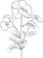 fikus blomma skiss konst, årgång stil tryckt för söt blomma färg sidor. vektor illustration av en skön fikus blomma, och löv, realistisk neon violett teckning, isolerat på vit bakgrund.