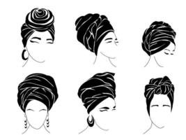 einstellen von Silhouetten von Frauen im traditionell Kopfbedeckungen Schal Turban vektor