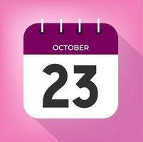 Oktober Tag 23. Nummer 23 auf ein Weiß Papier mit lila Farbe Rand auf ein Rosa Hintergrund Vektor. vektor