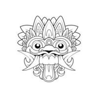 balinesisk traditionell kultur ritual mask. hindu etnisk andlig symbol. vektor översikt design för färg bok isolerat, tatuering, t-shirts, textilier