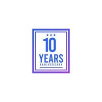 10 Jahre Jubiläum blaues Quadrat Design Logo Vektor Vorlage Illustration