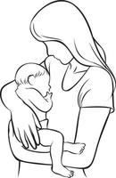 Mutter und Kind Linie Zeichnung. vektor