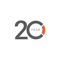 20 Jahre Jubiläumsfeier orange Vektor Vorlage Design Illustration