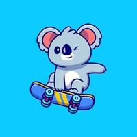 söt koala spelar skateboard tecknad serie vektor ikon illustration. djur- sport ikon begrepp isolerat premie vektor. platt tecknad serie stil