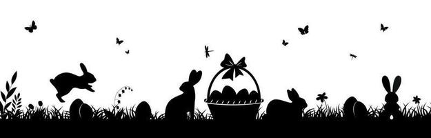 Ostern Illustration mit Hase und Gras und eier.ostern Hintergrund mit Hase und Ostern Eier. Silhouette Vektor Grafik.