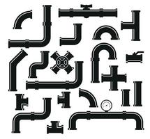 Rohr Armaturen Vektor Symbole Satz. Tube Industrie, Konstruktion Pipeline, ablassen System, Vektor Illustration.