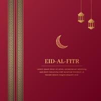 eid-al-fitr islamic arabicum mörk röd bakgrund med geometrisk mönster och grekisk gräns vektor