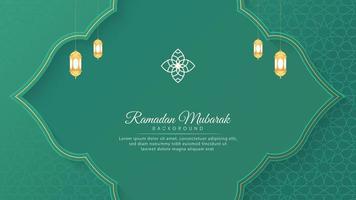 islamisch Arabisch Grün Luxus Ramadan Mubarak Hintergrund mit geometrisch Muster und schön Laternen vektor